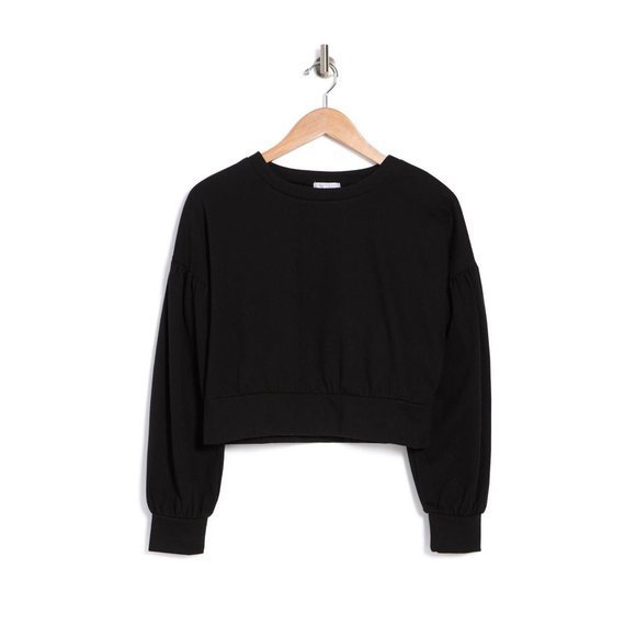 ABOUND Puff Sleeve Crew Neck Cropped Sweatshirt in Black - Picture 3 of 3